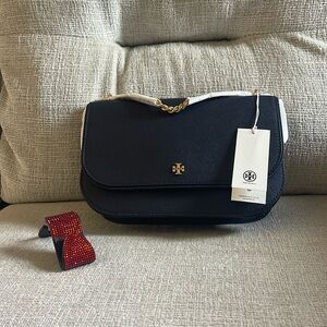 Tory Burch Emerson E/W Flap Adjustable Shoulder MSRP $498 & Red headrest hook